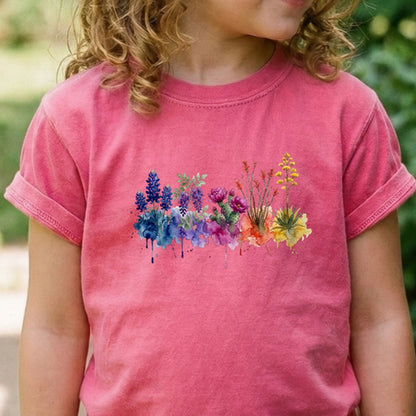 Watercolor Big Bend Wildflowers Kids Cotton T-Shirt