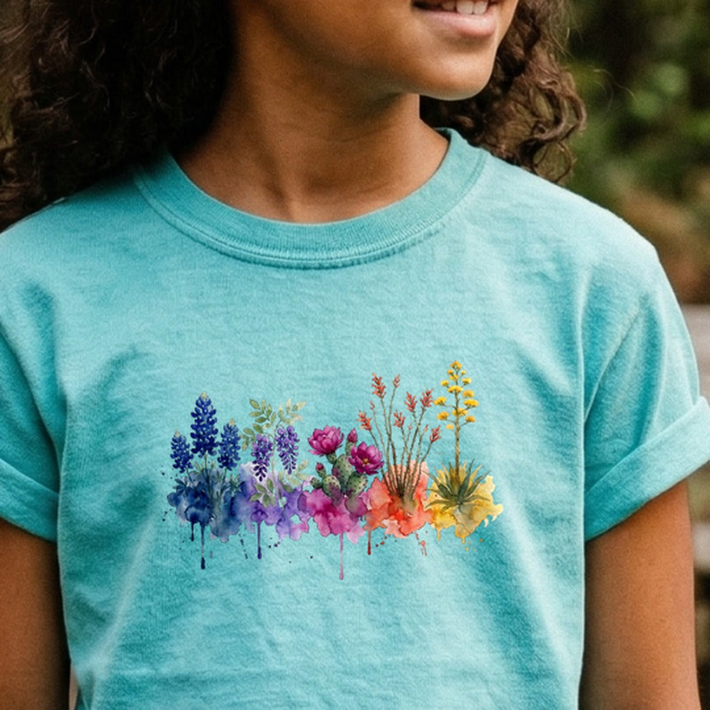 Watercolor Big Bend Wildflowers Kids Cotton T-Shirt