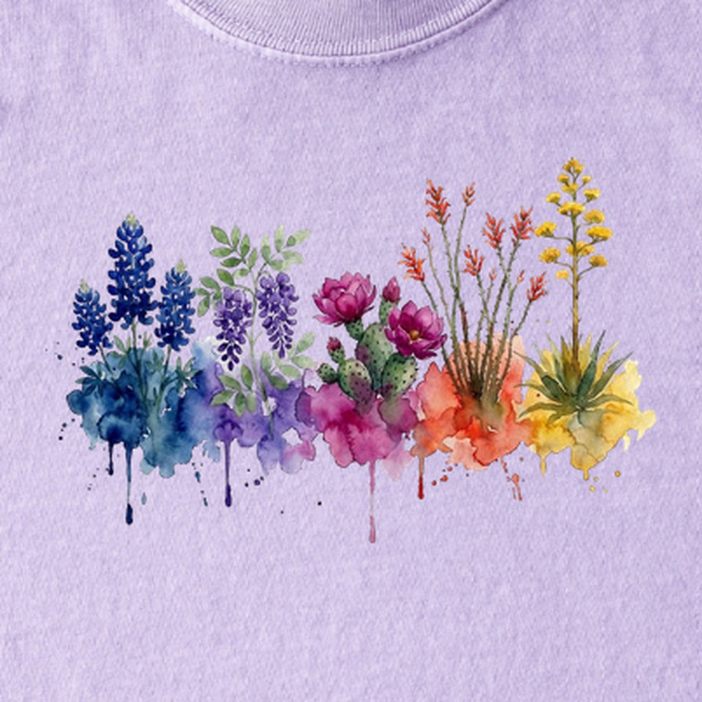 Watercolor Big Bend Wildflowers Kids Cotton T-Shirt