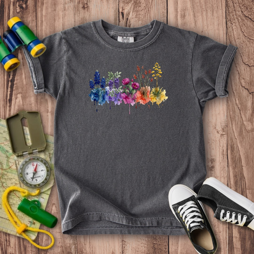 Watercolor Big Bend Wildflowers Kids Cotton T-Shirt