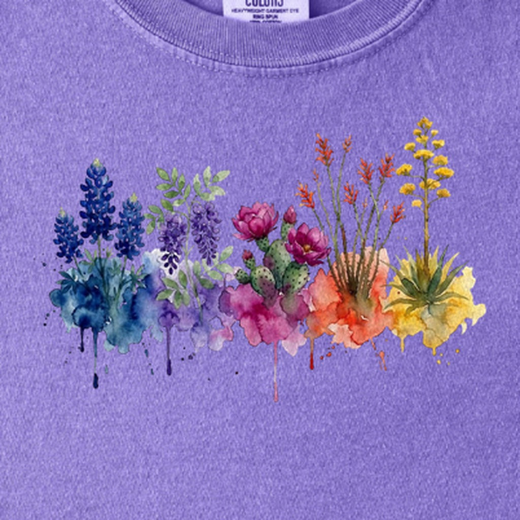 Watercolor Big Bend Wildflowers Kids Cotton T-Shirt