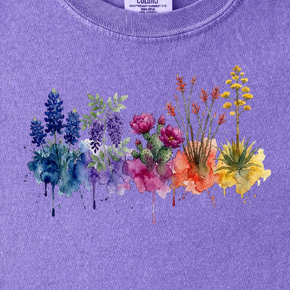Watercolor Big Bend Wildflowers Kids Cotton T-Shirt