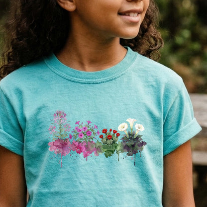 Watercolor Canyonlands Wildflowers Kids Cotton T-Shirt