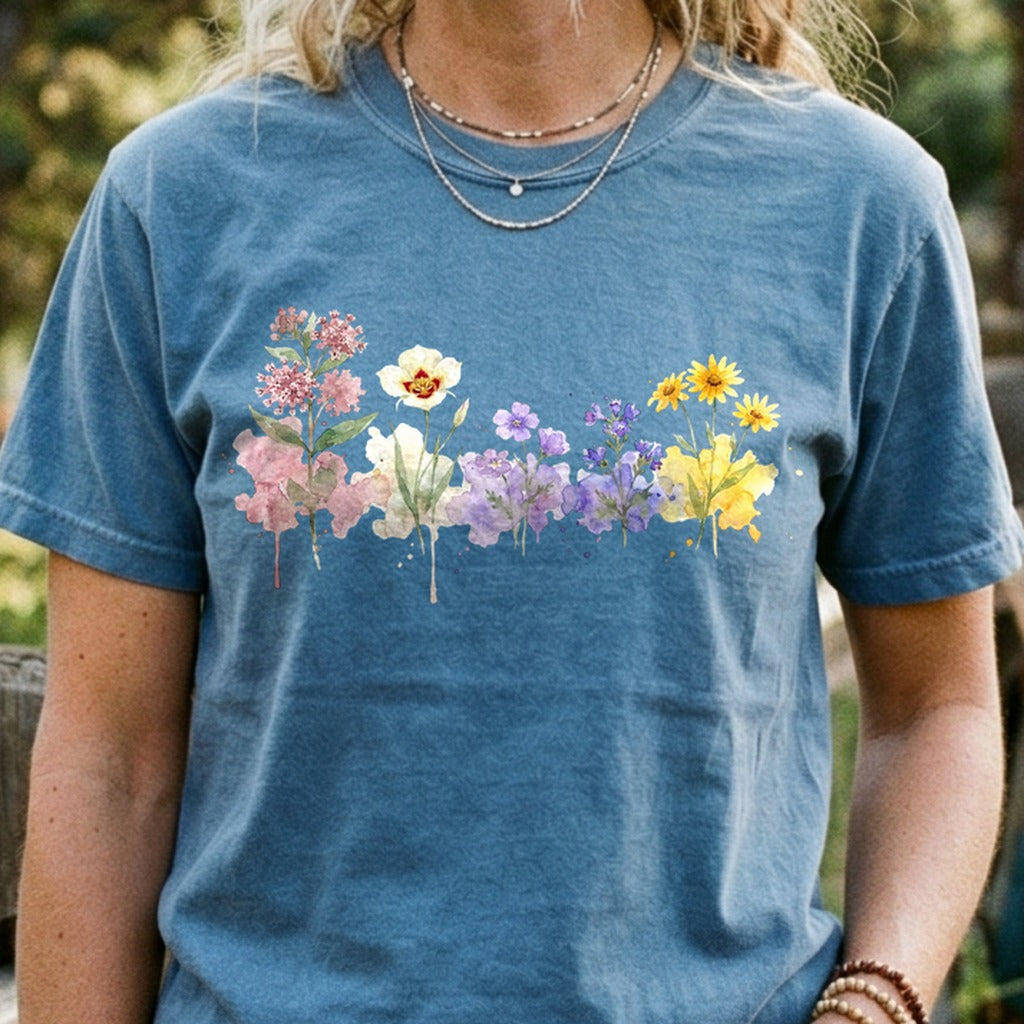Watercolor Capitol Reef Wildflowers Cotton T-Shirt