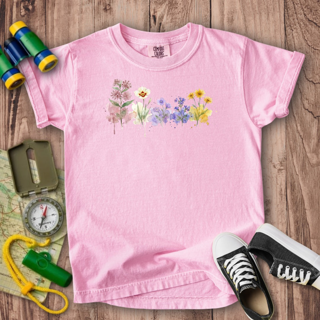 Watercolor Capitol Reef Wildflowers Kids Cotton T-Shirt
