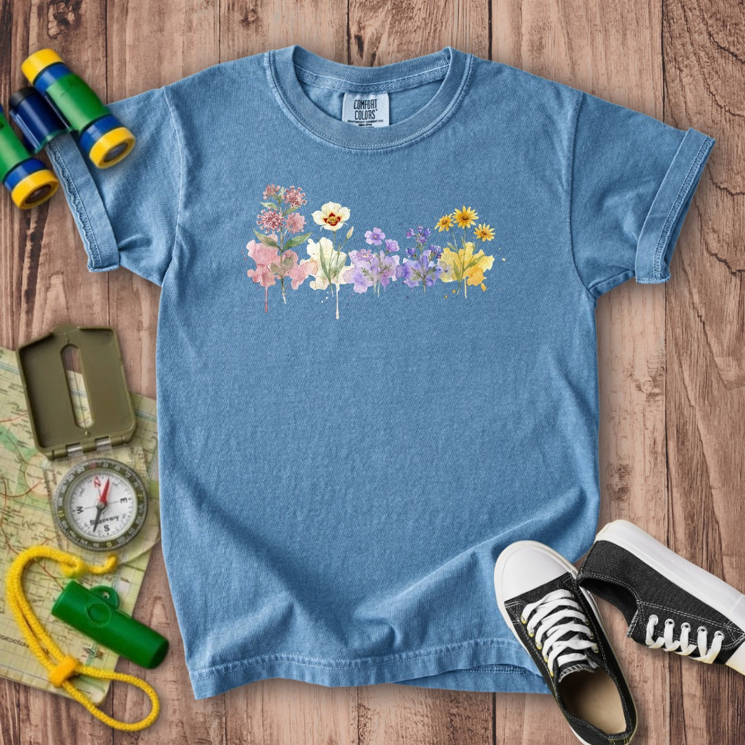 Watercolor Capitol Reef Wildflowers Kids Cotton T-Shirt