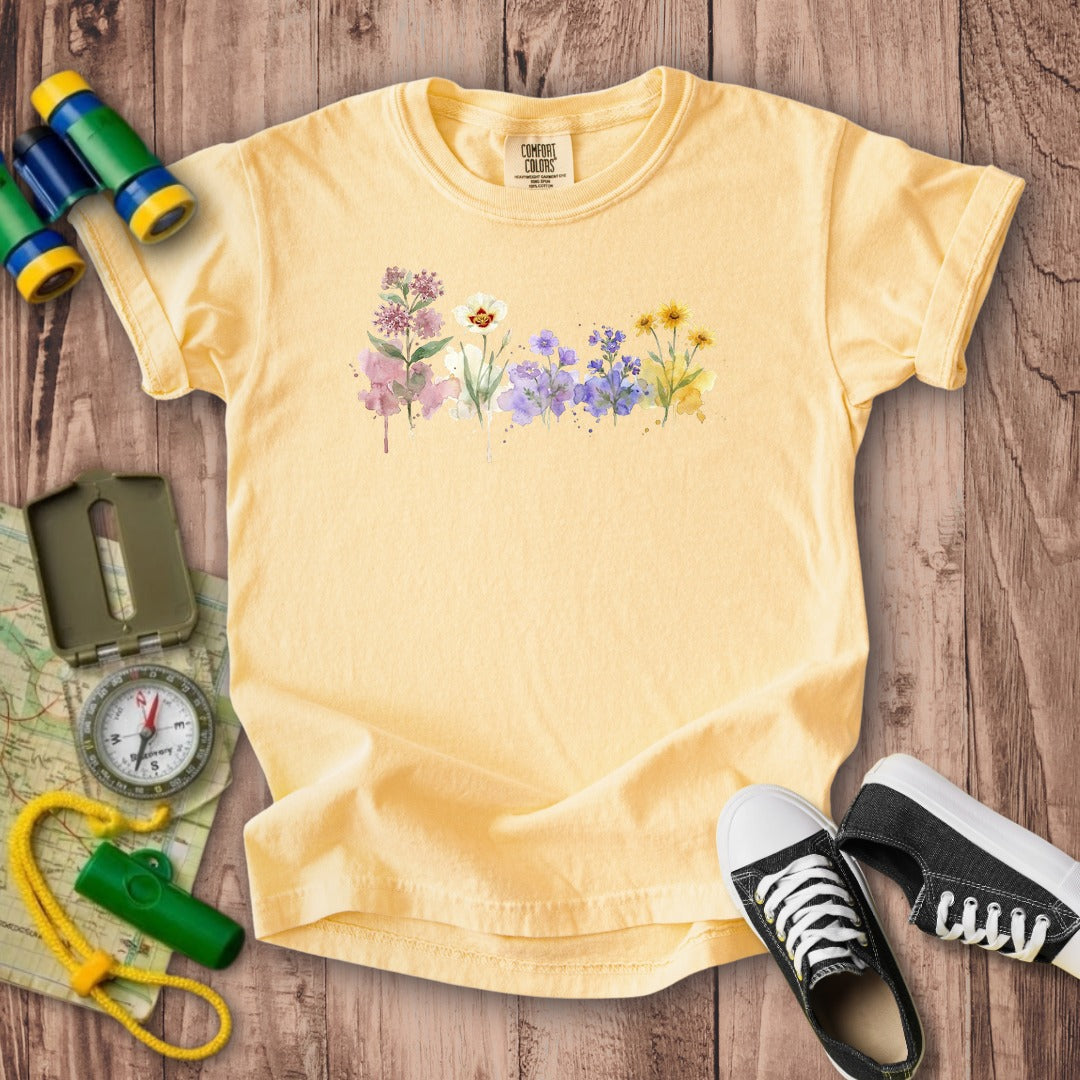 Watercolor Capitol Reef Wildflowers Kids Cotton T-Shirt
