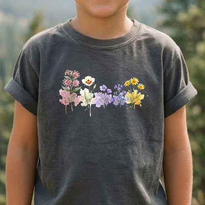 Watercolor Capitol Reef Wildflowers Kids Cotton T-Shirt