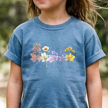 Watercolor Capitol Reef Wildflowers Kids Cotton T-Shirt