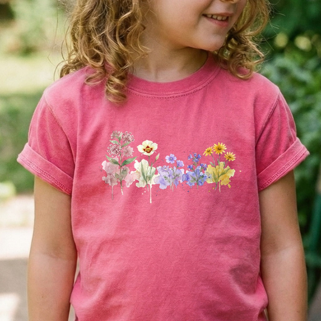 Watercolor Capitol Reef Wildflowers Kids Cotton T-Shirt