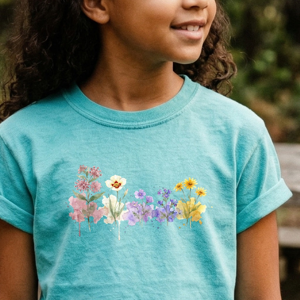 Watercolor Capitol Reef Wildflowers Kids Cotton T-Shirt