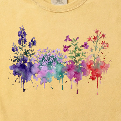 Watercolor Crater Lake Wildflowers Cotton T-Shirt