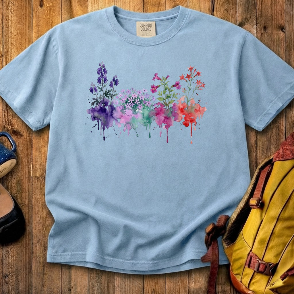 Watercolor Crater Lake Wildflowers Cotton T-Shirt