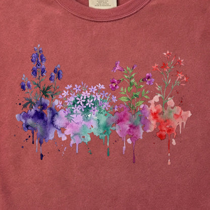 Watercolor Crater Lake Wildflowers Cotton T-Shirt