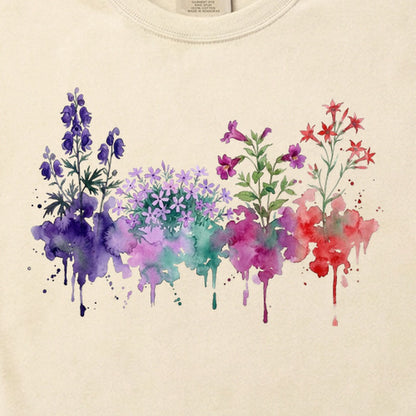 Watercolor Crater Lake Wildflowers Cotton T-Shirt
