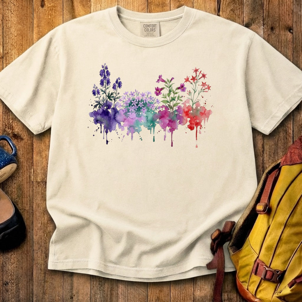Watercolor Crater Lake Wildflowers Cotton T-Shirt