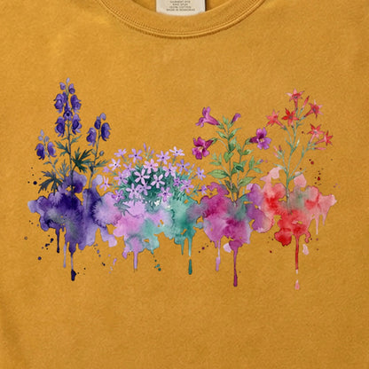 Watercolor Crater Lake Wildflowers Cotton T-Shirt