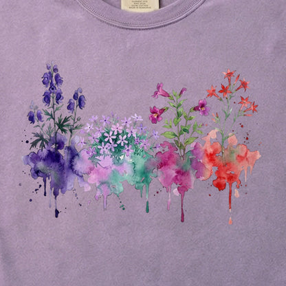 Watercolor Crater Lake Wildflowers Cotton T-Shirt