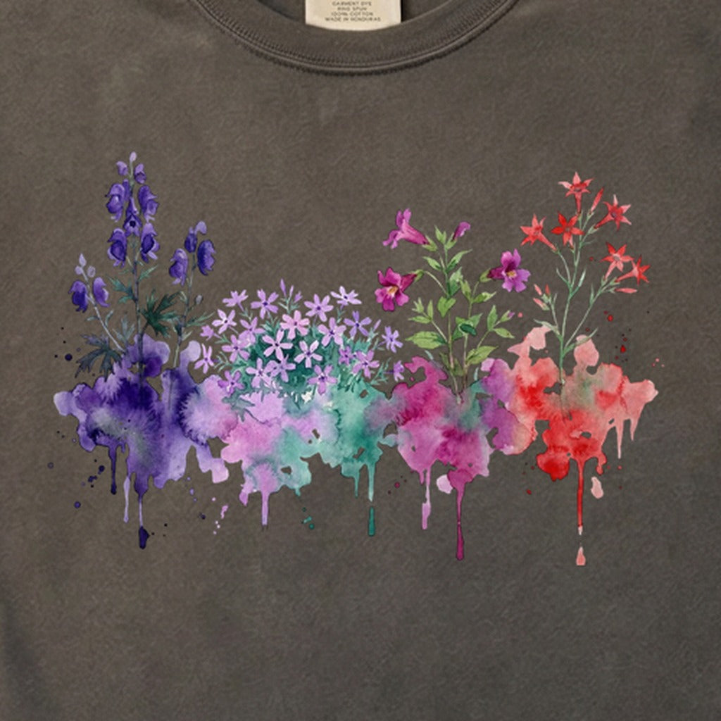 Watercolor Crater Lake Wildflowers Cotton T-Shirt