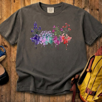 Watercolor Crater Lake Wildflowers Cotton T-Shirt