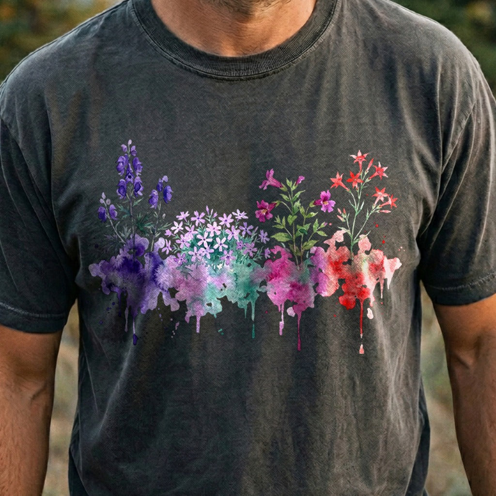 Watercolor Crater Lake Wildflowers Cotton T-Shirt