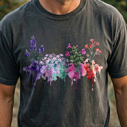 Watercolor Crater Lake Wildflowers Cotton T-Shirt