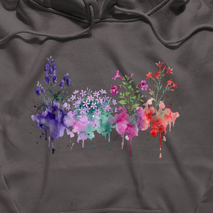 Watercolor Crater Lake Wildflowers Hoodie