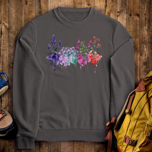 Watercolor Crater Lake Wildflowers Crewneck Sweatshirt