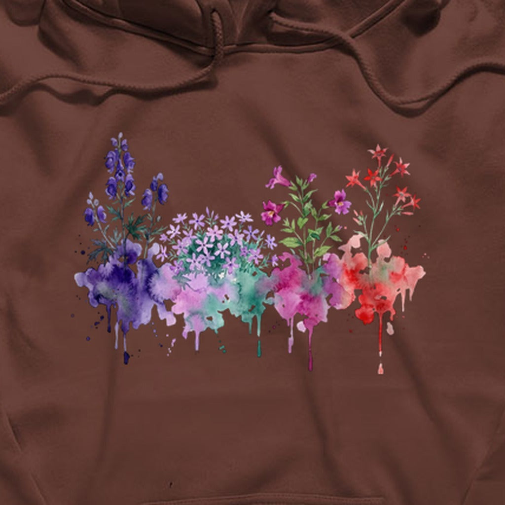 Watercolor Crater Lake Wildflowers Hoodie
