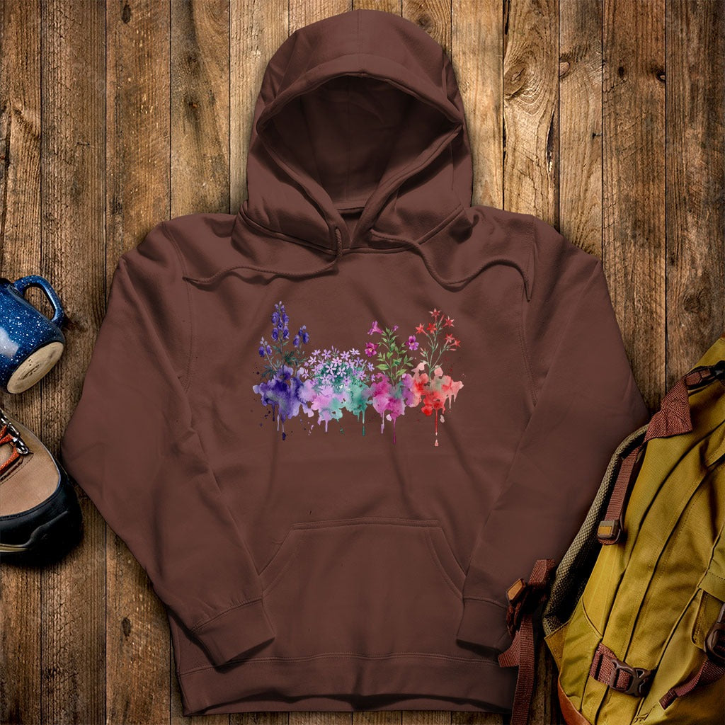 Watercolor Crater Lake Wildflowers Hoodie