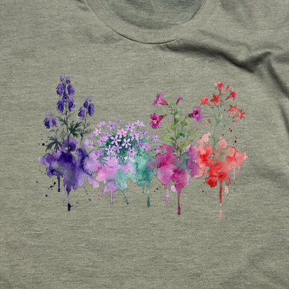 Watercolor Crater Lake Wildflowers T-Shirt