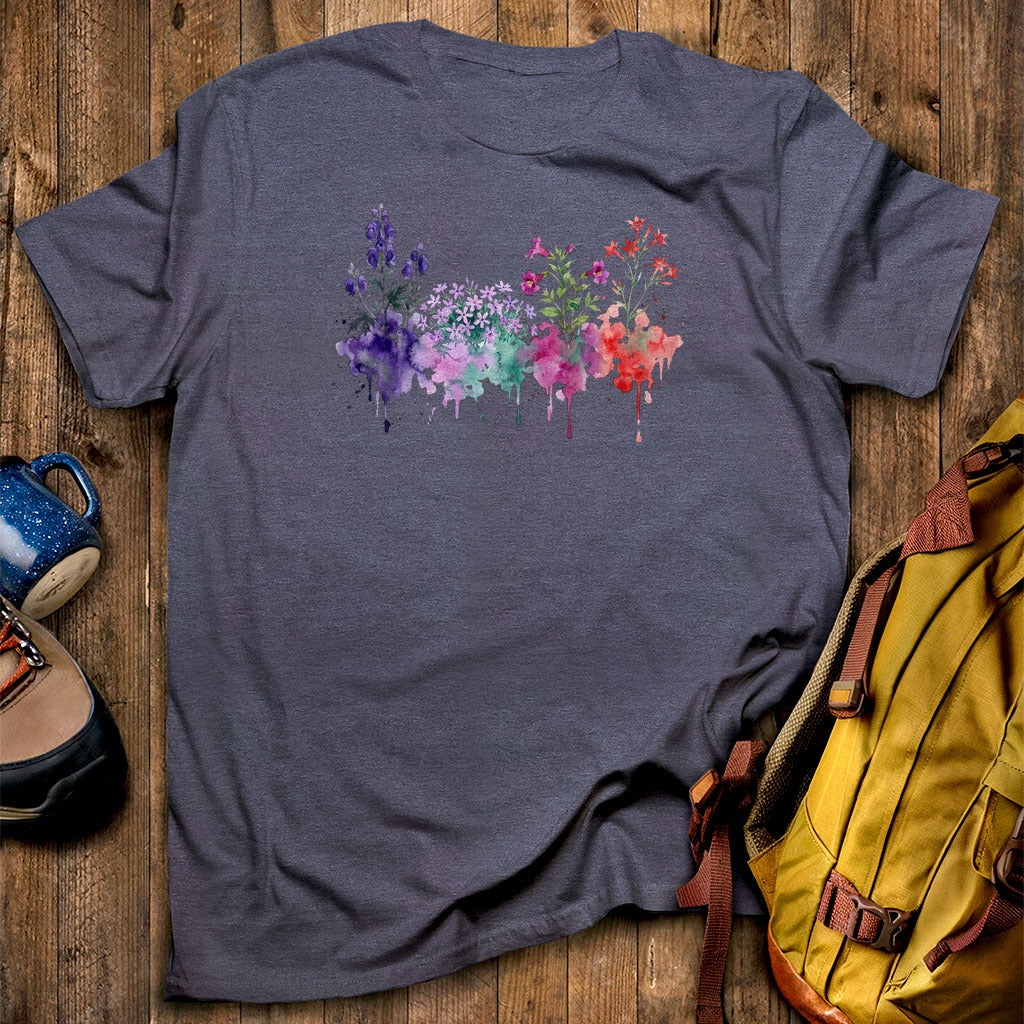 Watercolor Crater Lake Wildflowers T-Shirt