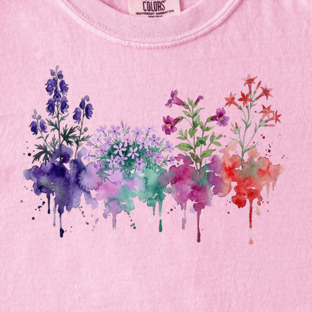 Watercolor Crater Lake Wildflowers Kids Cotton T-Shirt
