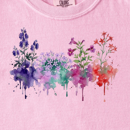 Watercolor Crater Lake Wildflowers Kids Cotton T-Shirt