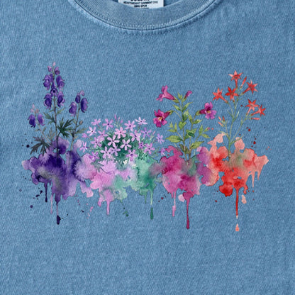Watercolor Crater Lake Wildflowers Kids Cotton T-Shirt