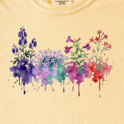 Watercolor Crater Lake Wildflowers Kids Cotton T-Shirt