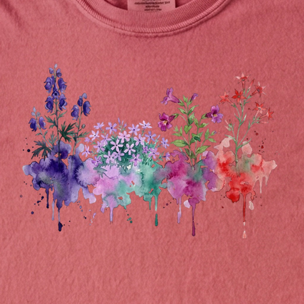 Watercolor Crater Lake Wildflowers Kids Cotton T-Shirt