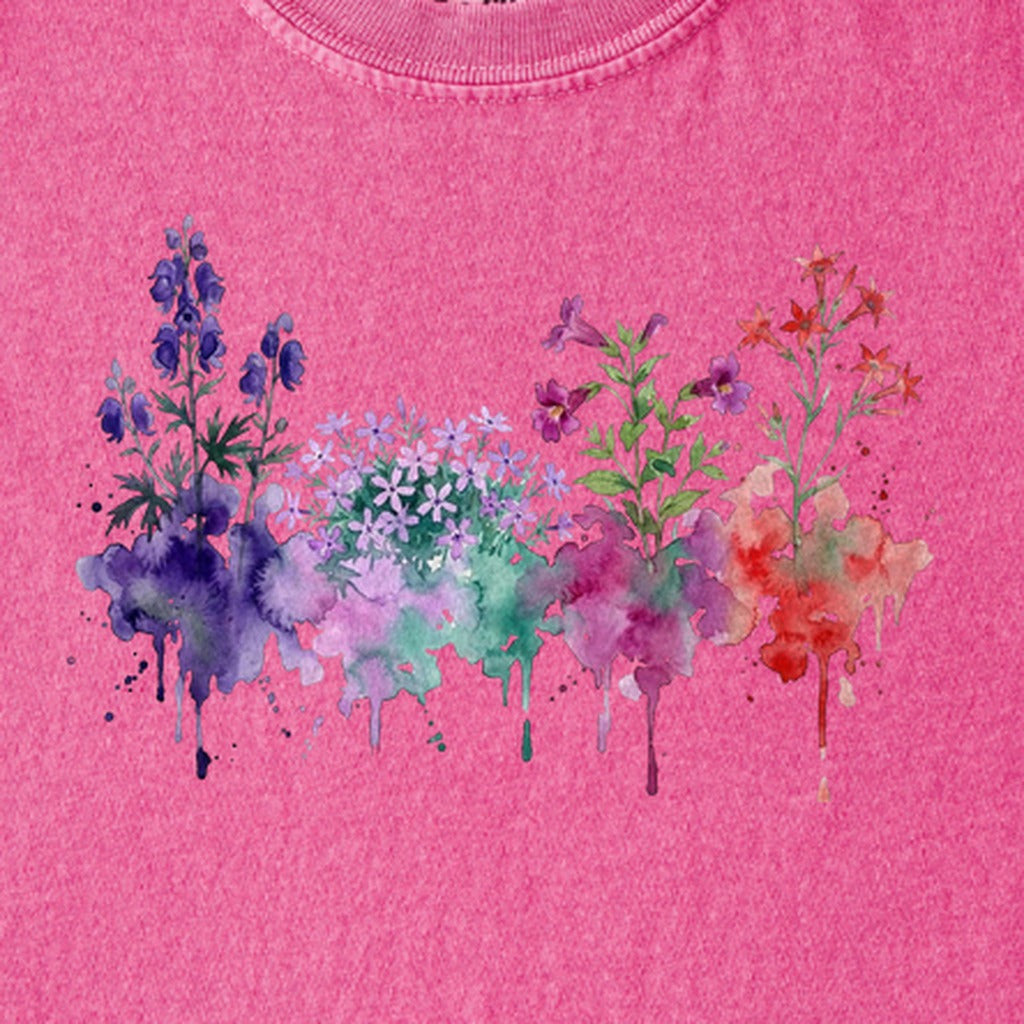 Watercolor Crater Lake Wildflowers Kids Cotton T-Shirt