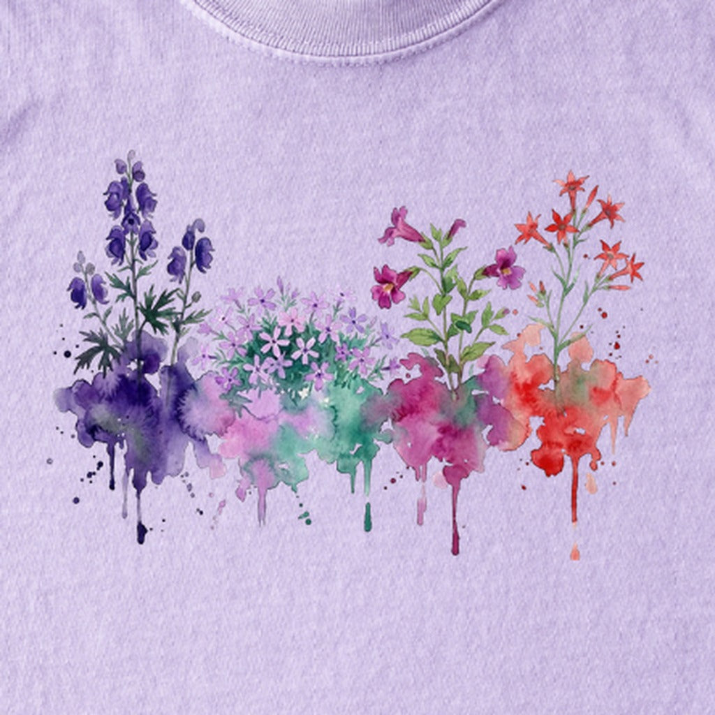 Watercolor Crater Lake Wildflowers Kids Cotton T-Shirt