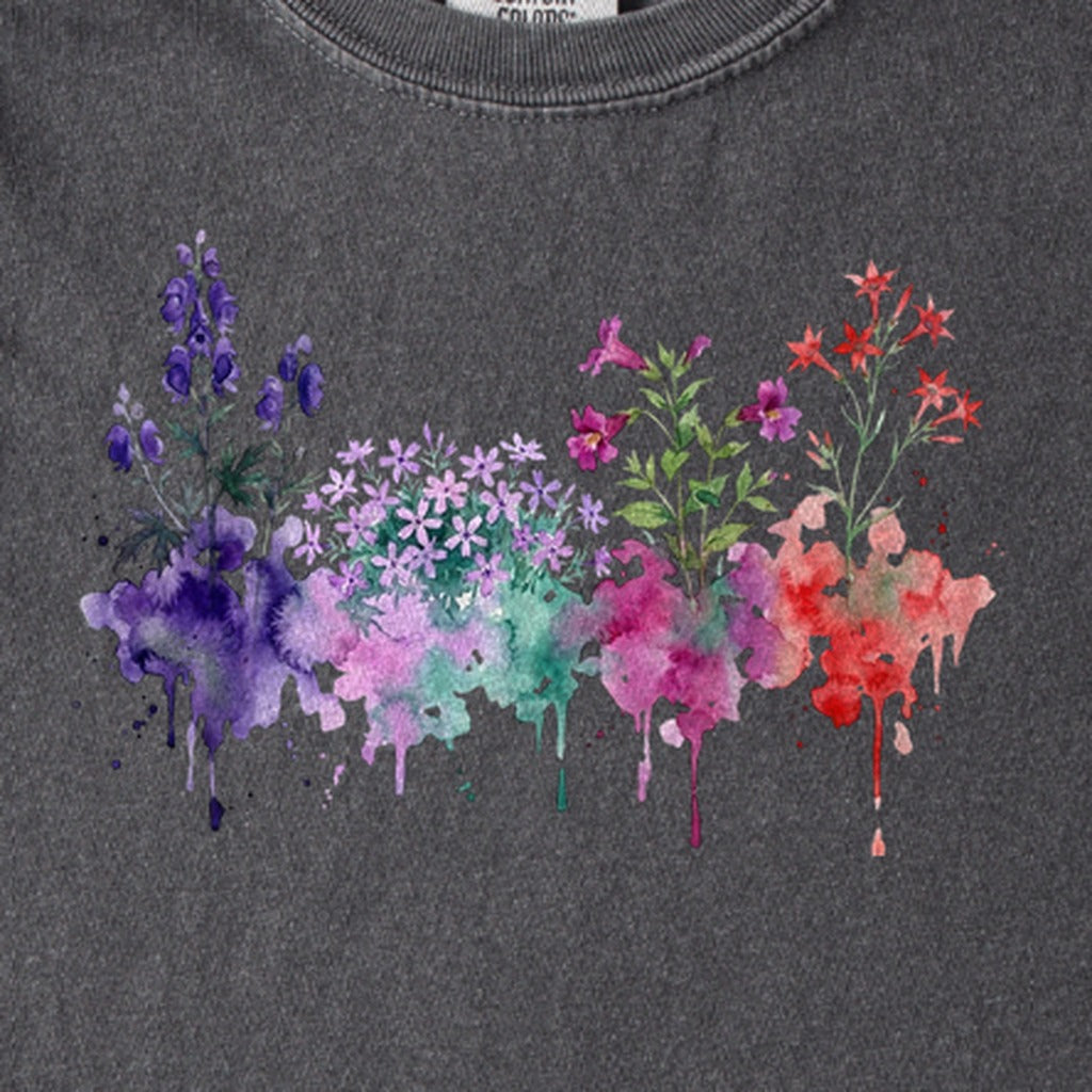 Watercolor Crater Lake Wildflowers Kids Cotton T-Shirt