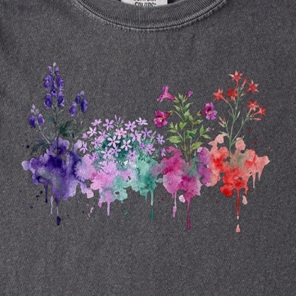 Watercolor Crater Lake Wildflowers Kids Cotton T-Shirt