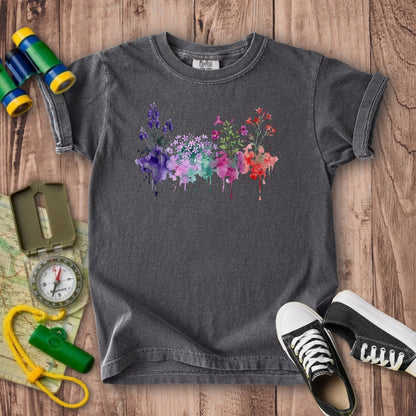 Watercolor Crater Lake Wildflowers Kids Cotton T-Shirt