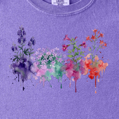 Watercolor Crater Lake Wildflowers Kids Cotton T-Shirt