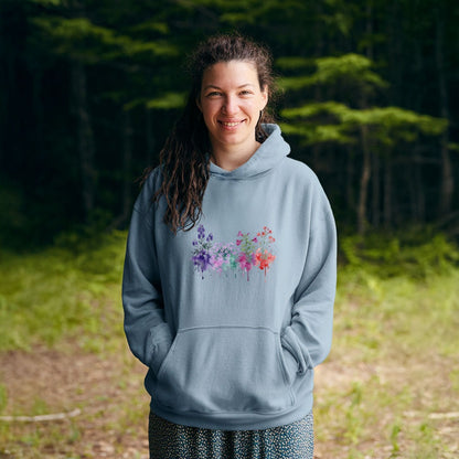 Watercolor Crater Lake Wildflowers Hoodie