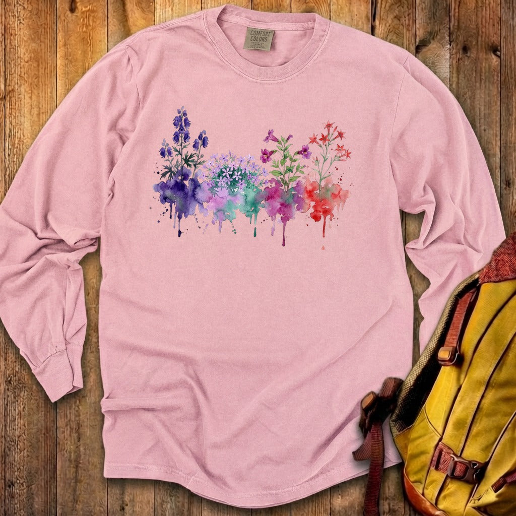 Watercolor Crater Lake Wildflowers Premium Long Sleeve