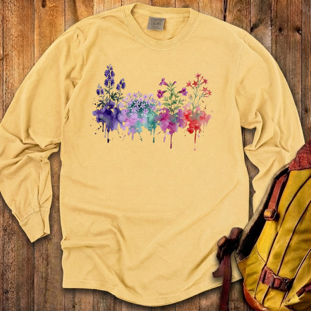 Watercolor Crater Lake Wildflowers Premium Long Sleeve