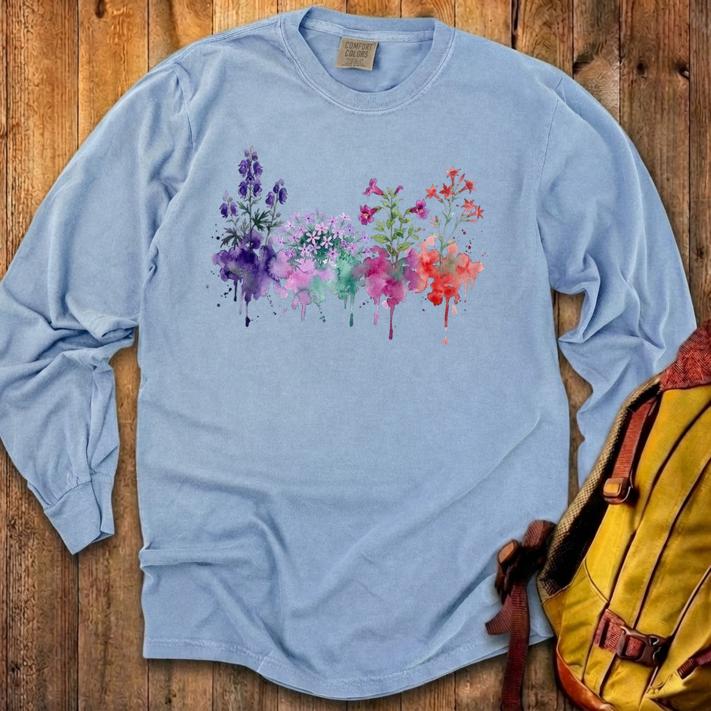 Watercolor Crater Lake Wildflowers Premium Long Sleeve