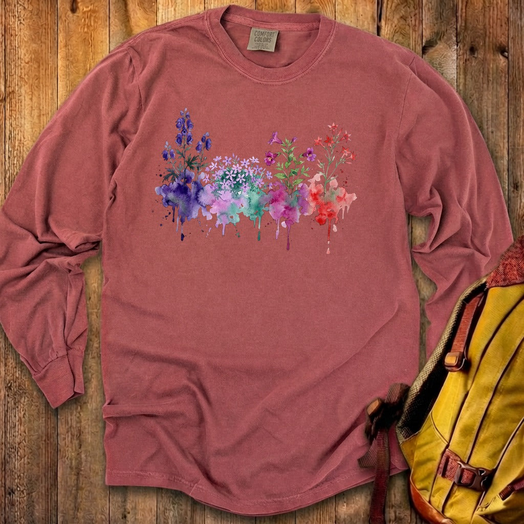 Watercolor Crater Lake Wildflowers Premium Long Sleeve