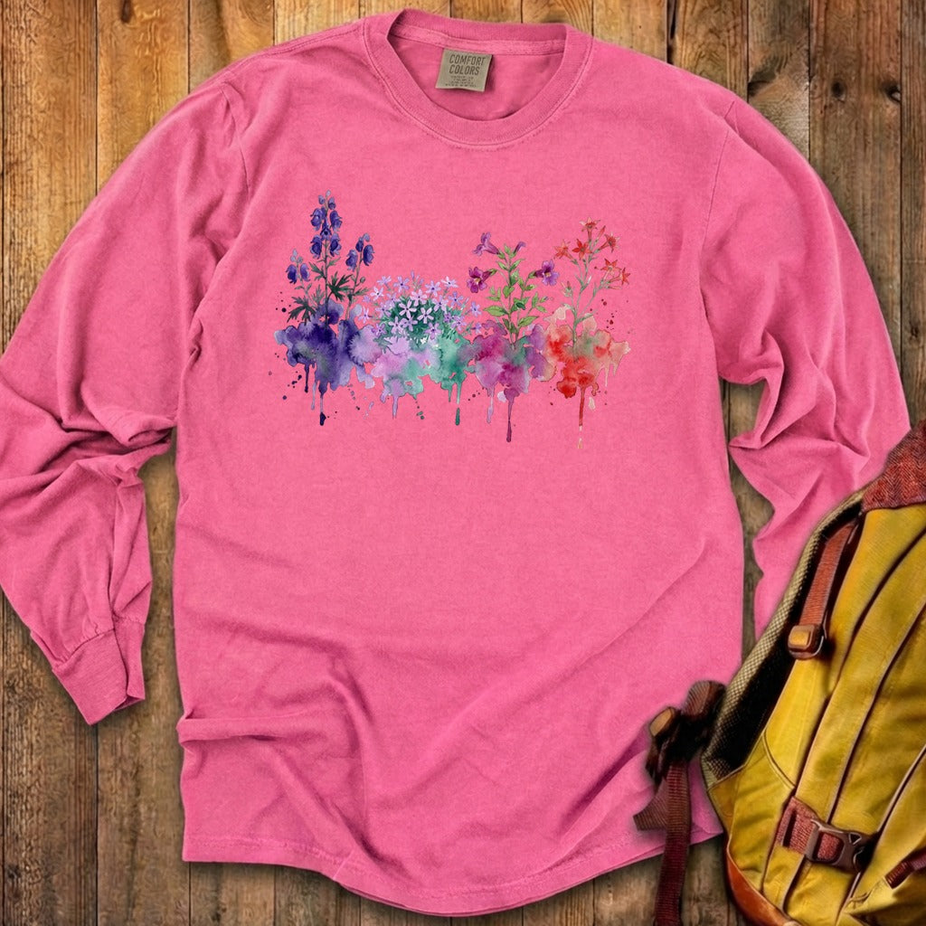 Watercolor Crater Lake Wildflowers Premium Long Sleeve