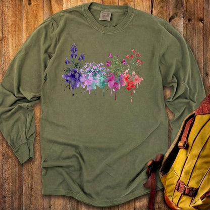Watercolor Crater Lake Wildflowers Premium Long Sleeve
